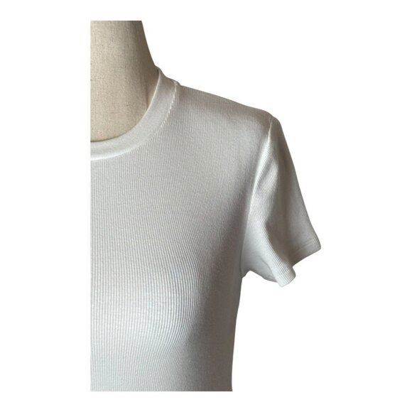 Aritzia TNA Tee Women XS White Ribbed‎ Knit Crew Neck Short Sleeve Baby Tee Crop - Picture 4 of 13